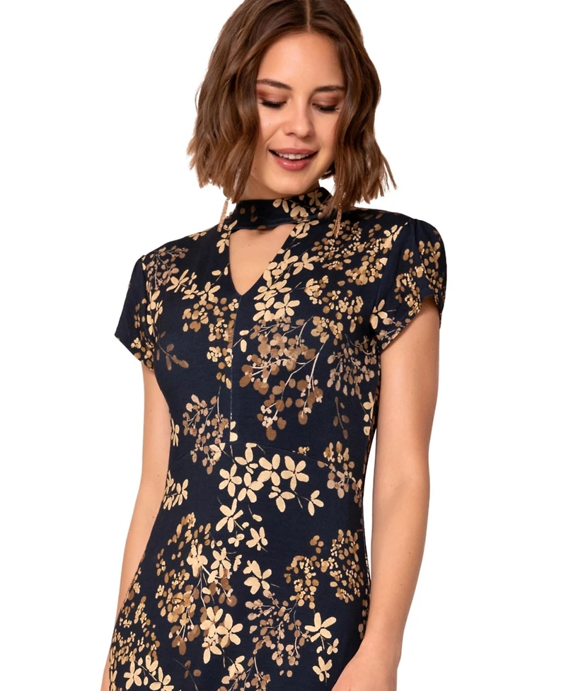 Alie Street London Women's Choker Keyhole Midi Dress Floral Skirt