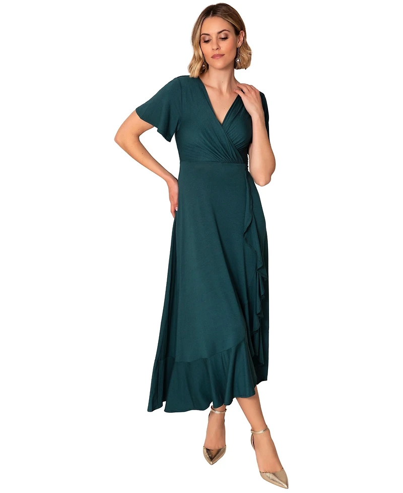 Alie Street London Women's Waterfall Ruffle Wrap Midi Dress
