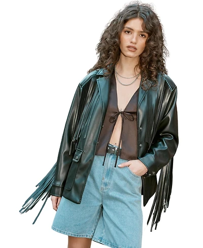 Nasty Gal Women's Fringe Faux Leather Belted Jacket