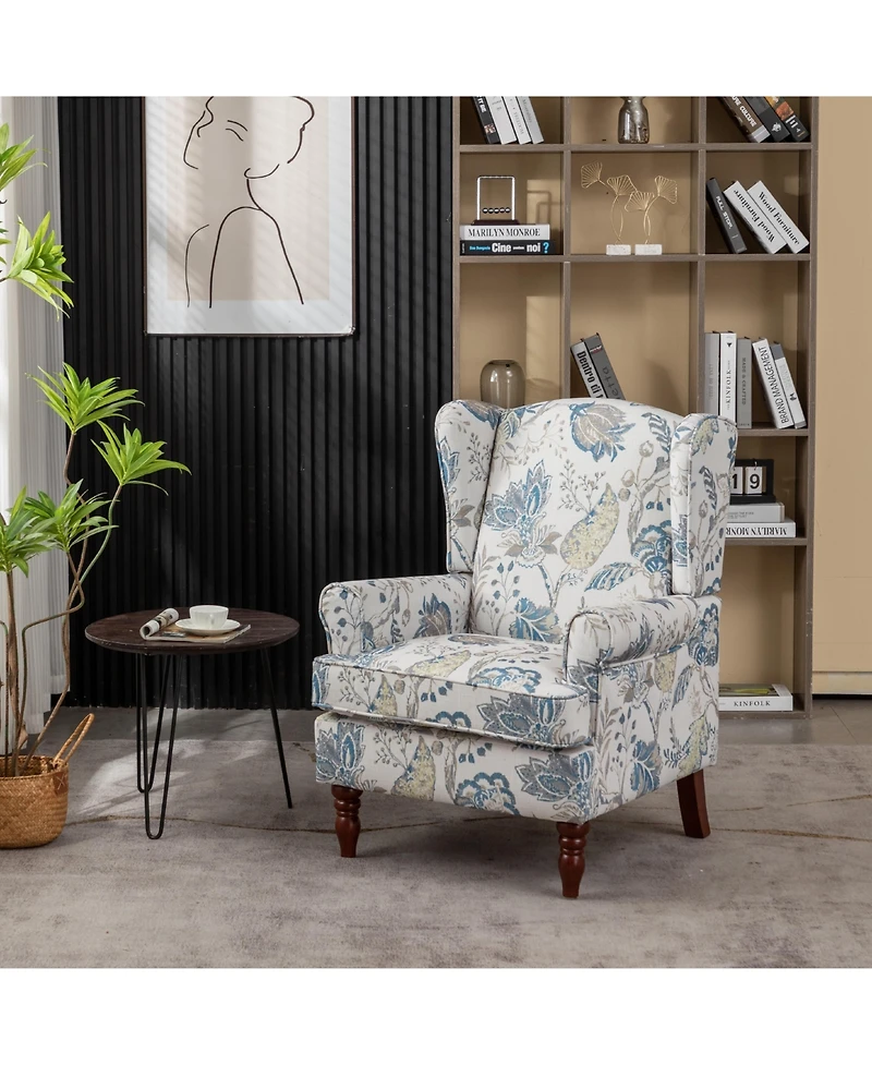 Slickblue Modern Floral Accent Chair with Wood Legs and Upholstered Armchair