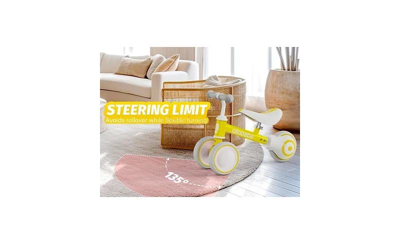 Allobebe Baby Balance Bike 3-Wheel Adjustable Seat Silent Wheels Ride-On, Ages 1-3