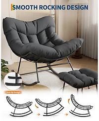 homfan Oversized Patio Papasan Egg Rocking Chair Set with Ottoman - Heavy-Duty Uv-Resistant Pe Wicker and Sturdy Metal Frame