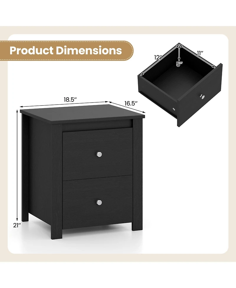 Gymax Nightstand with 2 Drawers Modern Bedside Table Floor Standing Sofa Side