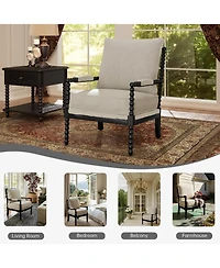 Morden Fort Mid Century Spindle Accent Chair for Living Room Upholstered Armchair with Thick Cushion and Wood Frame