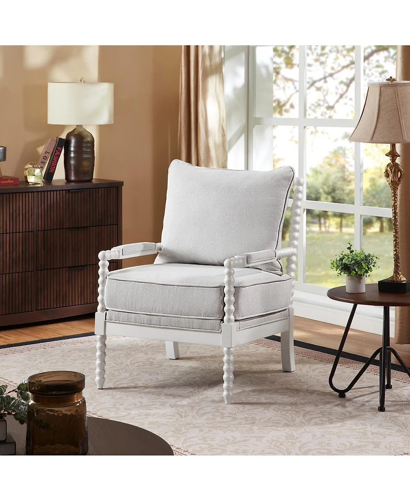 Morden Fort Mid Century Spindle Accent Chair for Living Room Linen Upholstered Armchair with Thick Cushion and Wood Frame