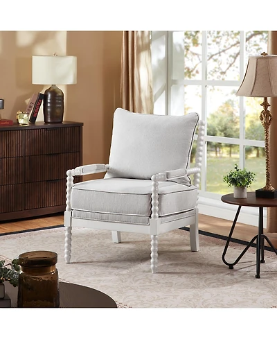 Morden Fort Mid Century Spindle Accent Chair for Living Room Linen Upholstered Armchair with Thick Cushion and Wood Frame