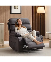 homfan Wide Linen Fabric Recliner Chair, 360 degree Swivel Rocking Chair with Heating and Massage Function, Side Pocket Design for Home Relaxation