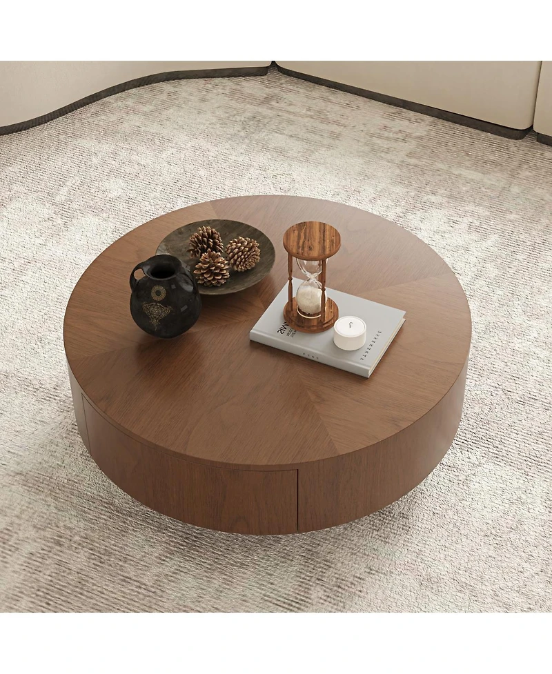 Streamdale Furniture Drum Coffee Table with Hidden Storage and Sphere Base, 35.43