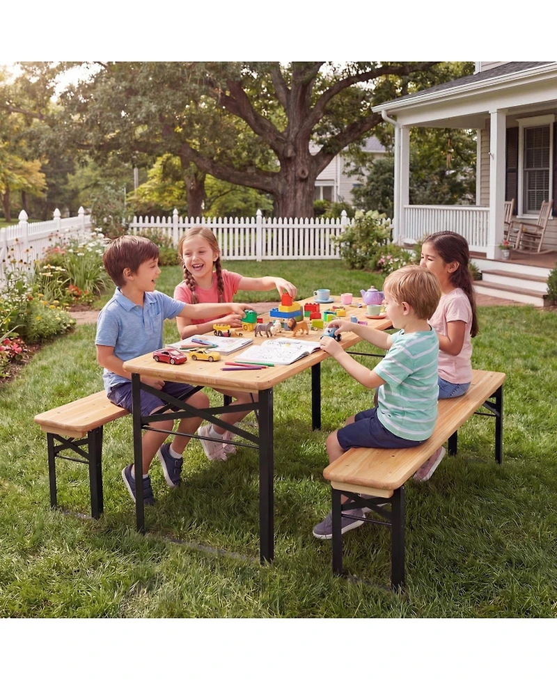 Sugift 43.5 Inch No-Assembly Folding Kids Picnic Table and Bench Set in Solid Fir Wood