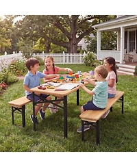 Sugift 43.5 Inch No-Assembly Folding Kids Picnic Table and Bench Set in Solid Fir Wood