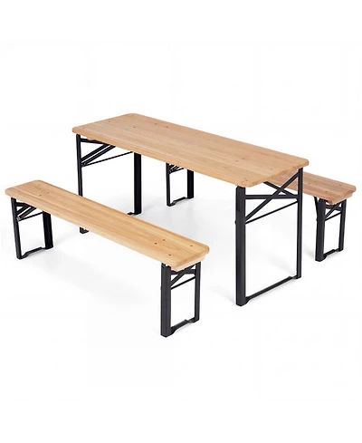 Sugift 43.5 Inch No-Assembly Folding Kids Picnic Table and Bench Set in Solid Fir Wood