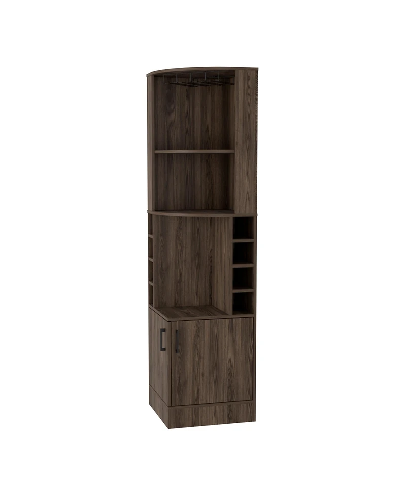 Fm Furniture Aspen Kava Corner Bar Cabinet with Wine Bottle Storage, Stemware Rack, and Shelves Dark Walnut