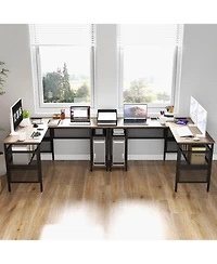 Reversible L-Shaped Computer Desk with Charging Station Adjustable Shelf Cpu Stand
