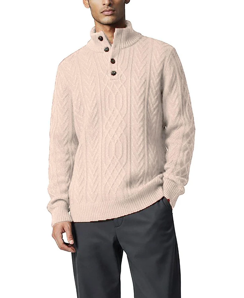 Hope & Henry Men's and Organic Mock Neck Cable Sweater