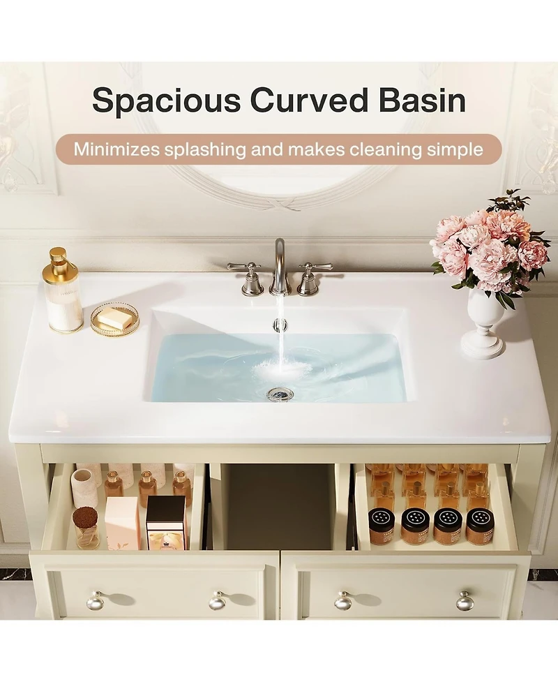 Tribesigns 36" Bathroom Vanity with Ceramic Sink, 4 Drawers
