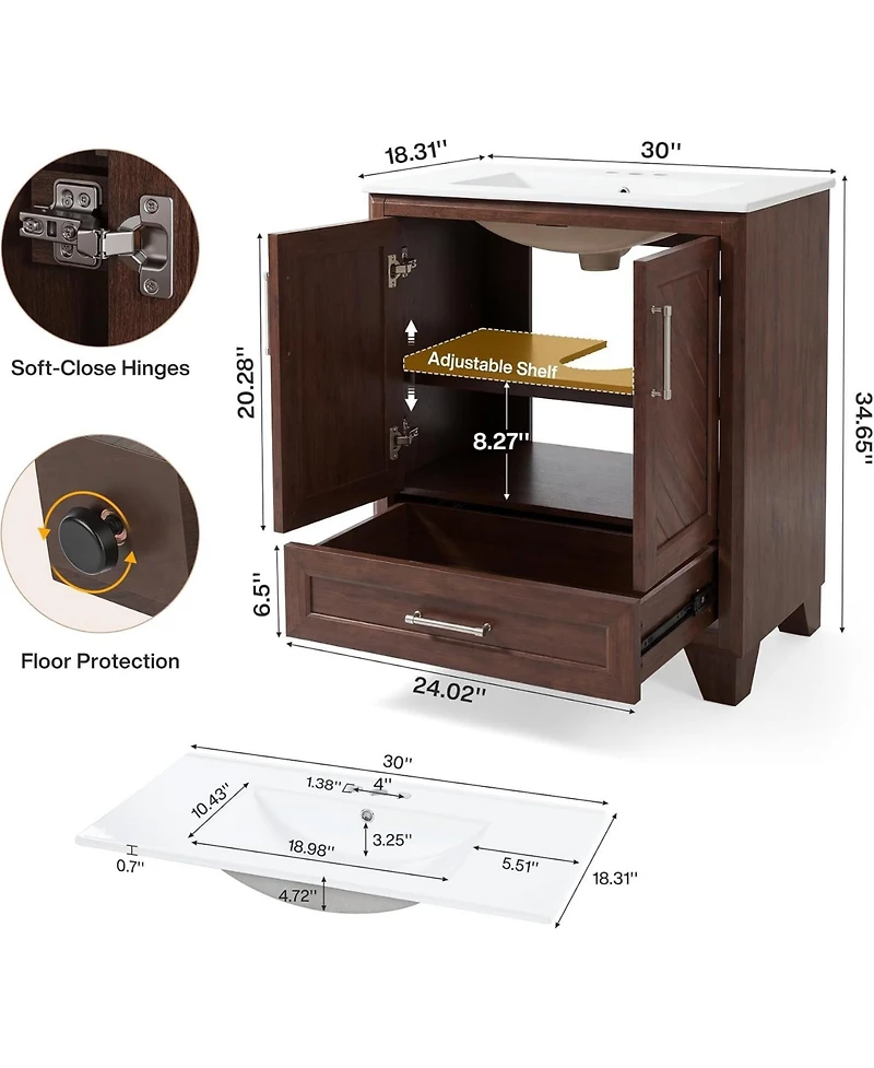 Tribesigns 30" Bathroom Vanity with Sink, Farmhouse Freestanding