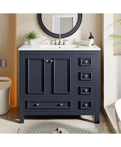 Tribesigns 36" Bathroom Vanity with Sink, 2 Doors and 1 Drawer, Solid