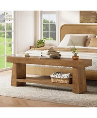 Tribesigns Wooden Entryway Bench with Shoe Storage: 63" 2-tier farmhouse bench with open shelves. Seating for hallway, foyer, end of bed