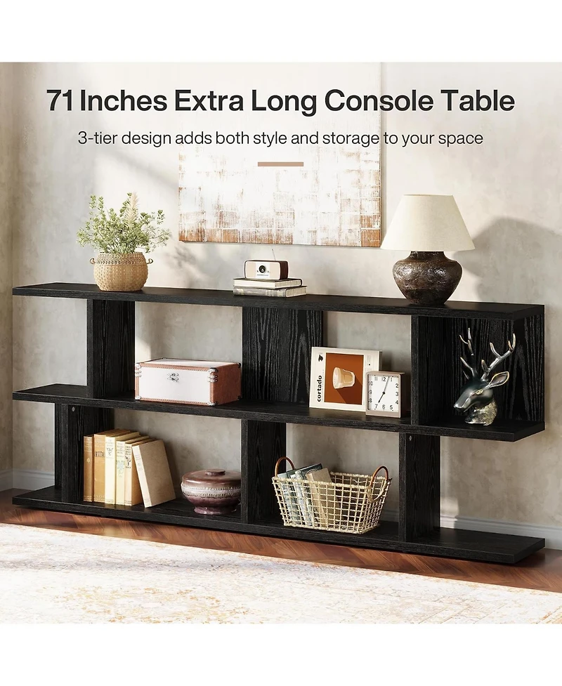 Tribesigns 71'' Extra Long Sofa Table, 3 Tier Farmhouse Console Table