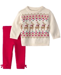 Carter's Baby Girls' Reindeer Fair Isle Top and Pants, 2-Piece Set