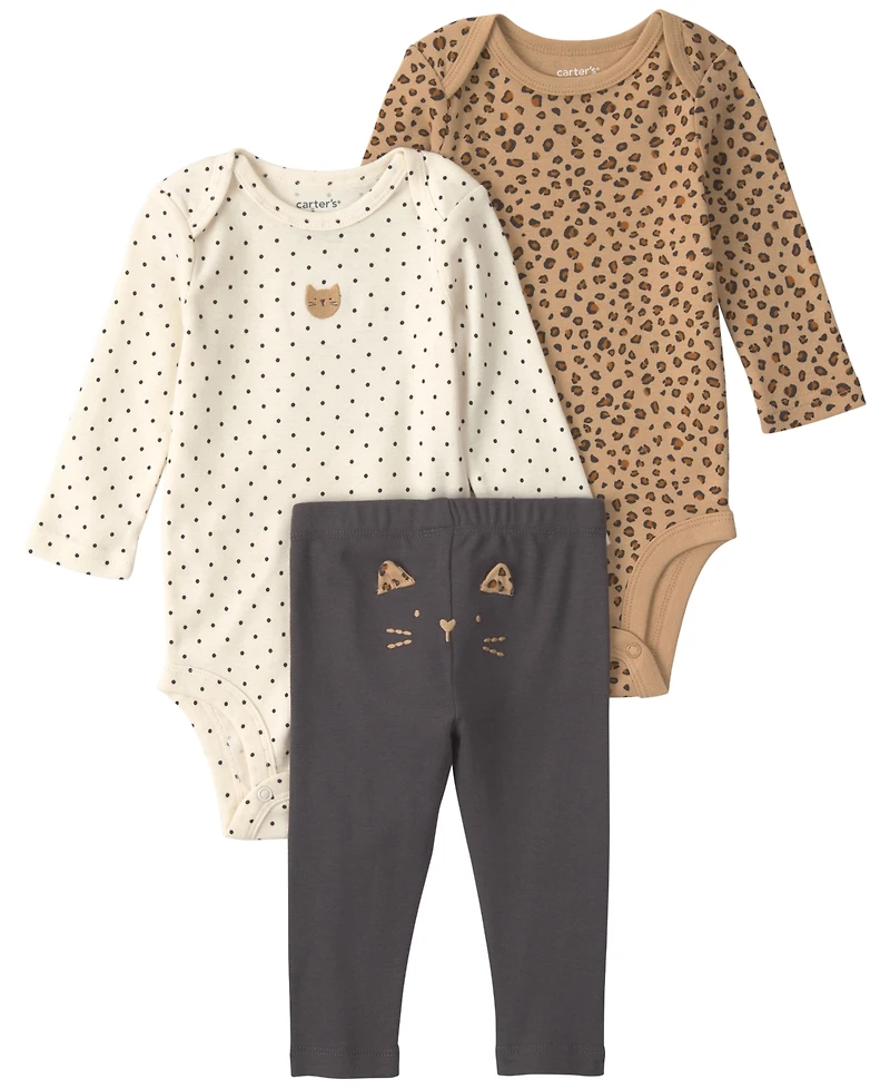 Carter's Baby Girls' Leopard Long-Sleeve Bodysuits and Pants, 3-Piece Set
