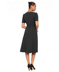 London Times Petite Belted Midi Boat Neck Dress