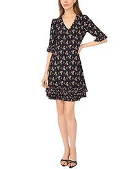 CeCe Women's Ruffle-Hem V-Neck 3/4-Sleeve Dress