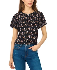 CeCe Women's Shirred Short-Sleeve Crew Neck Blouse