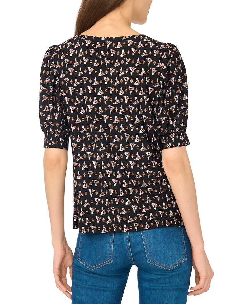 CeCe Women's Tulip Crew Neck Shirred Short-Sleeve Blouse