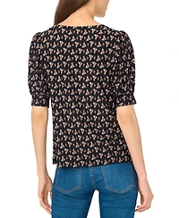 CeCe Women's Tulip Crew Neck Shirred Short-Sleeve Blouse