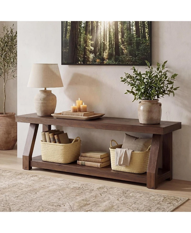 Tribesigns 63" Solid Wood Tv Stand, 2-Tier Entertainment Center