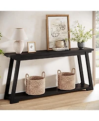 Tribesigns 63" Solid Wood Console Table with 2-Tier Storage