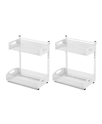 Sugift 2 Pack 2-Tier Pull Out Under Sink Organizer with 4-Level Height Adjustment for Cabinets