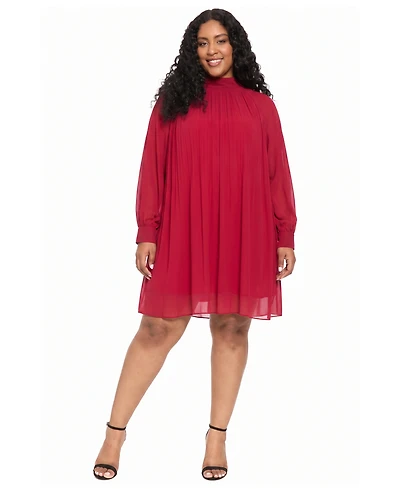 London Times Plus Bow Back Pleated Shift Dress