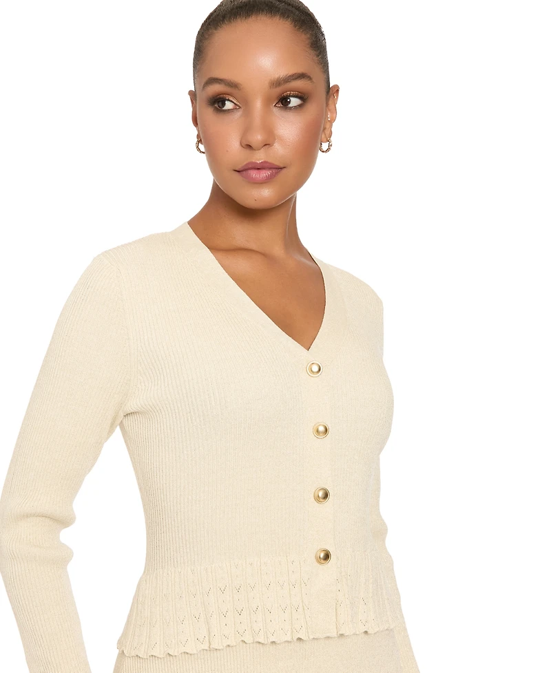 London Times Women's V-Neck Long-Sleeve Peplum Top and Skirt Set
