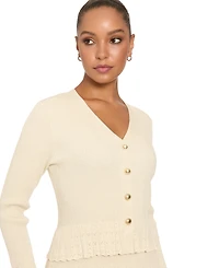 London Times Women's V-Neck Long-Sleeve Peplum Top and Skirt Set
