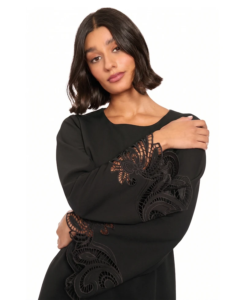 London Times Women's Embroidered A-Line Bell Sleeve Dress