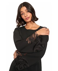 London Times Women's Embroidered A-Line Bell Sleeve Dress