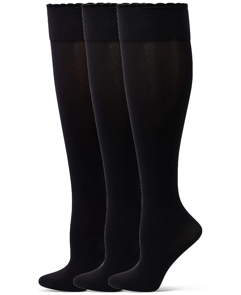 Hue Women's Compression Opaque Scalloped-Edge Knee-High Socks, 3-Pack