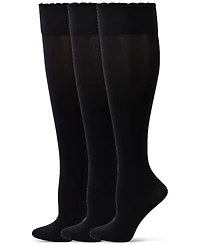 Hue Women's Compression Opaque Scalloped-Edge Knee-High Socks, 3-Pack