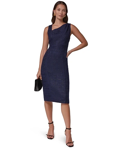 Donna Karan New York Women's Tweed Asymmetric Neck Midi Dress