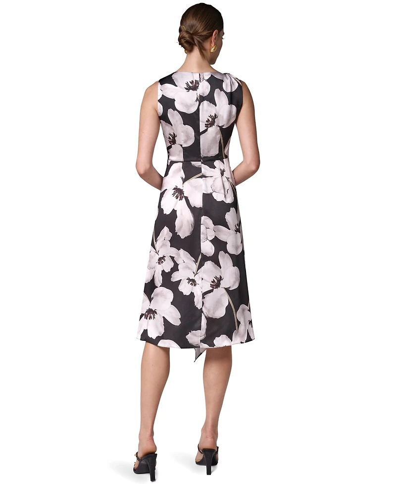 Donna Karan New York Women's Floral Asymmetrical Hem Boat Neck Midi Dress