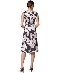 Donna Karan New York Women's Floral Asymmetrical Hem Boat Neck Midi Dress