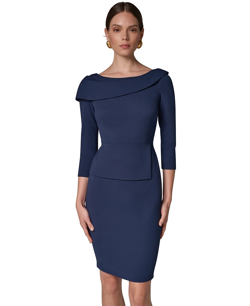 Donna Karan New York Women's Long-Sleeve Peplum Foldover Boat Neck Dress