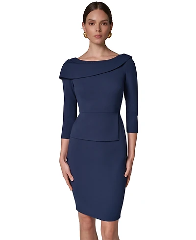 Donna Karan New York Women's Long-Sleeve Peplum Foldover Boat Neck Dress