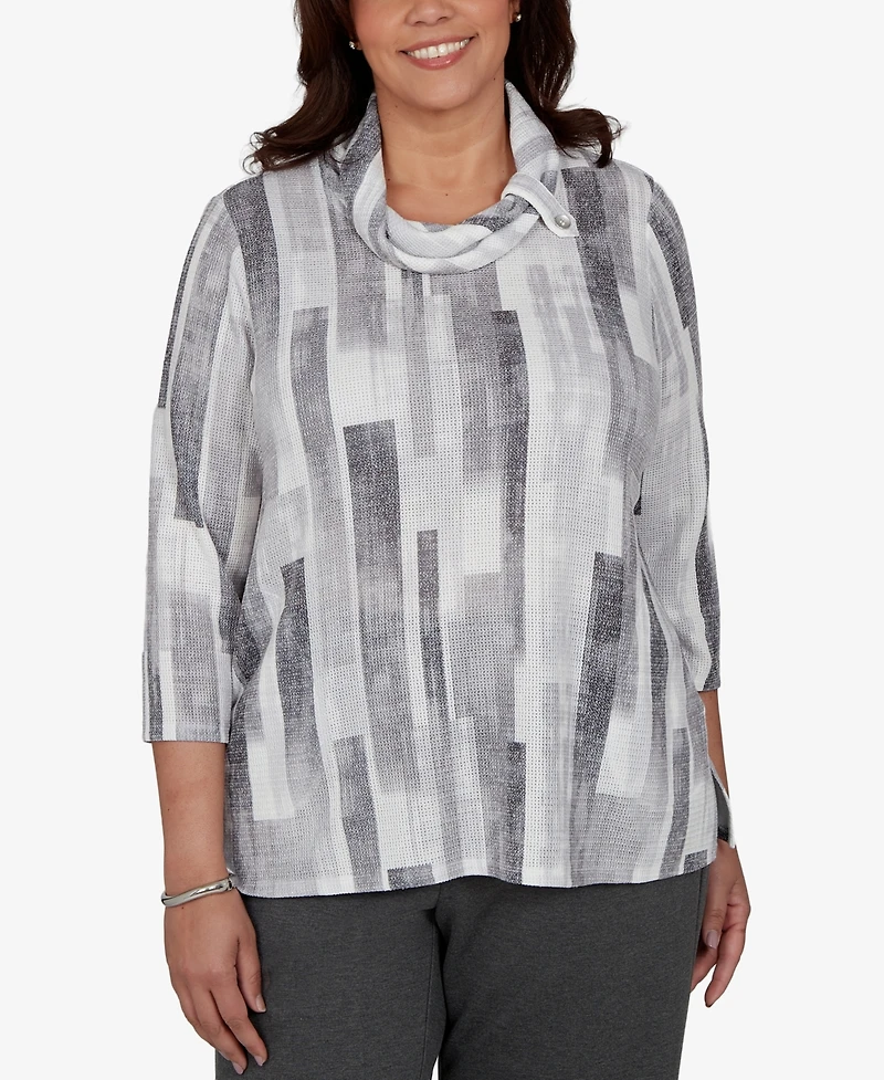 Alfred Dunner Plus Cowl Neck 3/4-Sleeve Textured-Knit Blouse