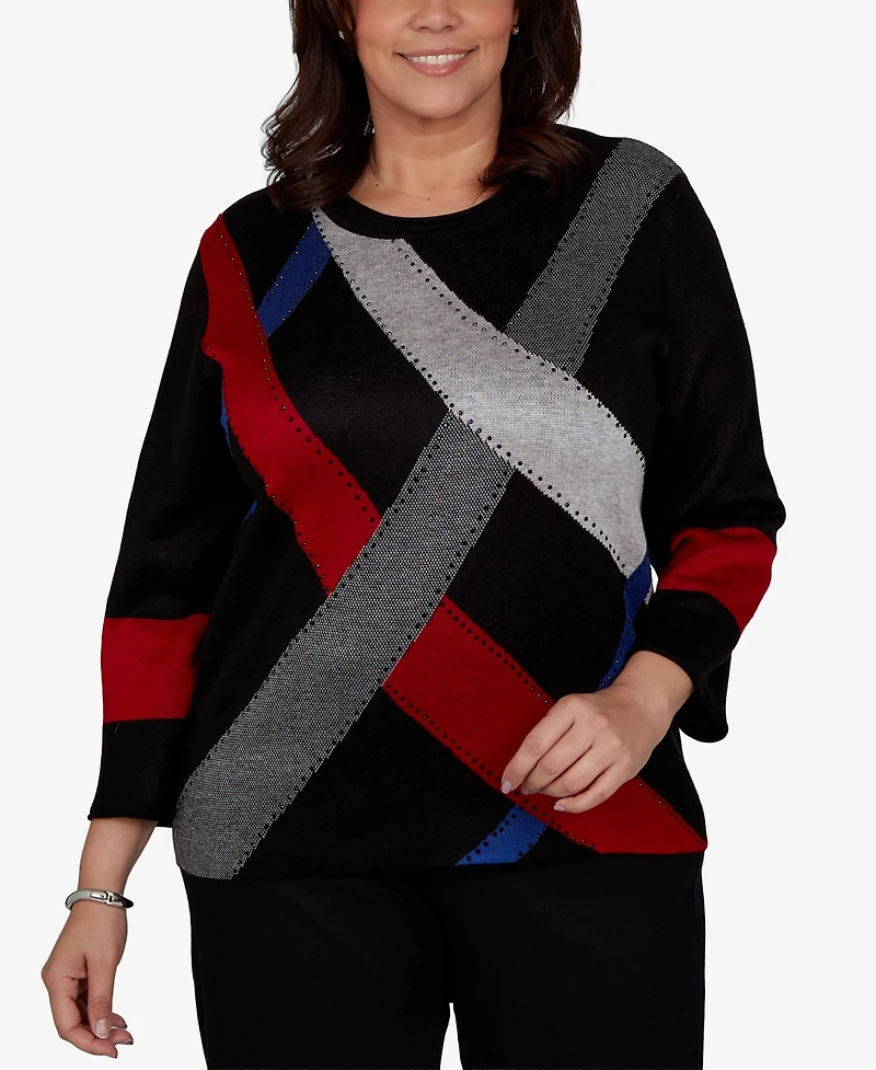 Alfred Dunner Plus Colorblocked 3/4-Sleeve Pullover Sweater