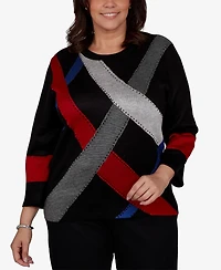 Alfred Dunner Plus Colorblocked 3/4-Sleeve Pullover Sweater