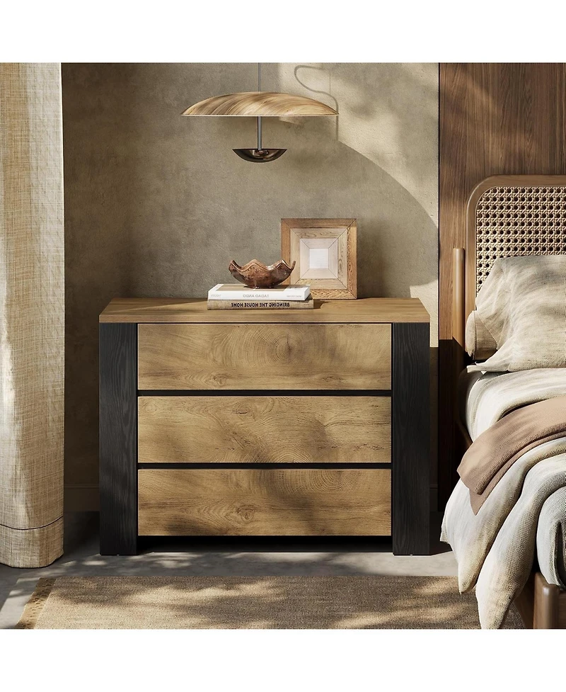 Tribesigns 36" Wide Nightstand, Oversized Night Stand with 3 Drawers