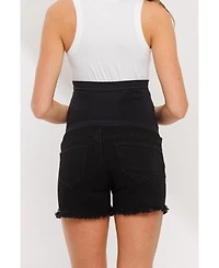 Hello Miz Maternity Over-the-Belly High-Waisted Pull-On Denim Shorts, 4-1/2" Inseam